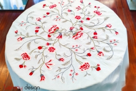 Round table cloth-  Camellia flower embroidery (size 180 cm)